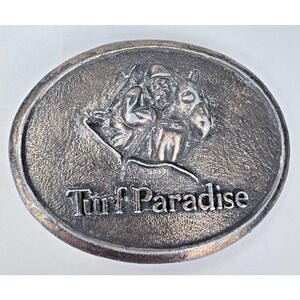 Vintage Turf Paradise Belt Buckle Horse Racing Western Metal Equestrian Accessor